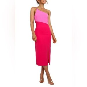 Petal & Pup One Shoulder Pink & Red Colorblock Xiomar Dress